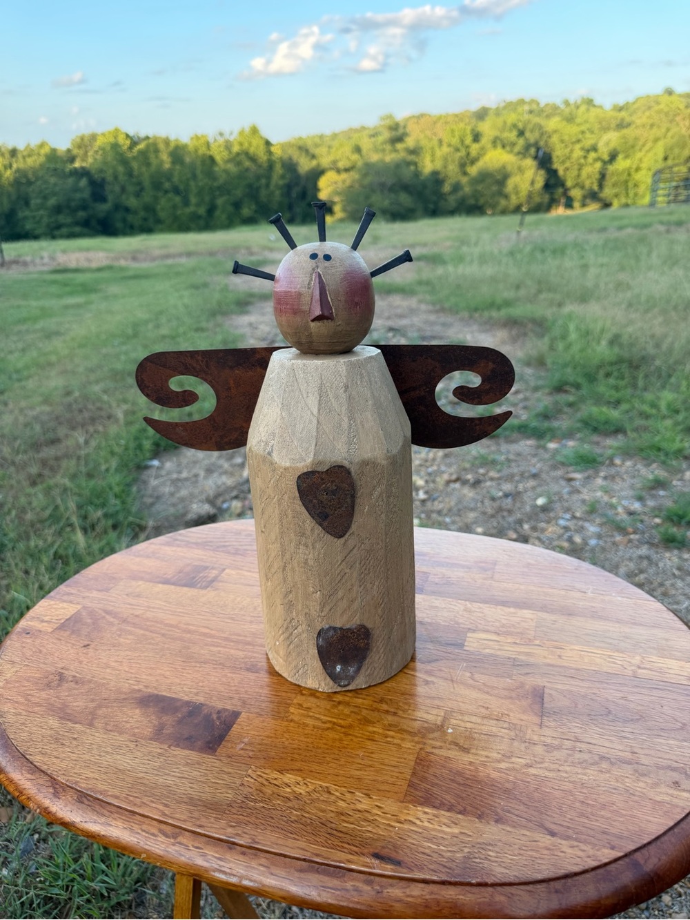 Vintage Honey & Me Primitive Angel Folk Art Wood Rusty Metal Wings Hearts Rare